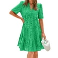 thumbnail image 1 of Cocktail Dress, Eyelet Boho Casual V Neck A Line Short Sleeve Sundress For Vacation Party Shift Dress Spring Women Mexican Dress Work Mommy And Me Dresses Semi Midi Dresses (S, Green) ZMTing, 1 of 5