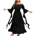 thumbnail image 1 of Cocktail Dress for Women Gothic Dress Renaissance Costume Women Long Maxi Flowy Dress Medieval Long Dress Fall Wedding Guest Dresses for Women S-214 Black M, 1 of 3