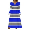 thumbnail image 1 of Cocktail Dress for Women Women's Long Sleeve V-Neck Dress Fashion Striped Printed Casual Button V-Neck Flowy Long Maxi Dress with Pockets S-207 Blue S, 1 of 5