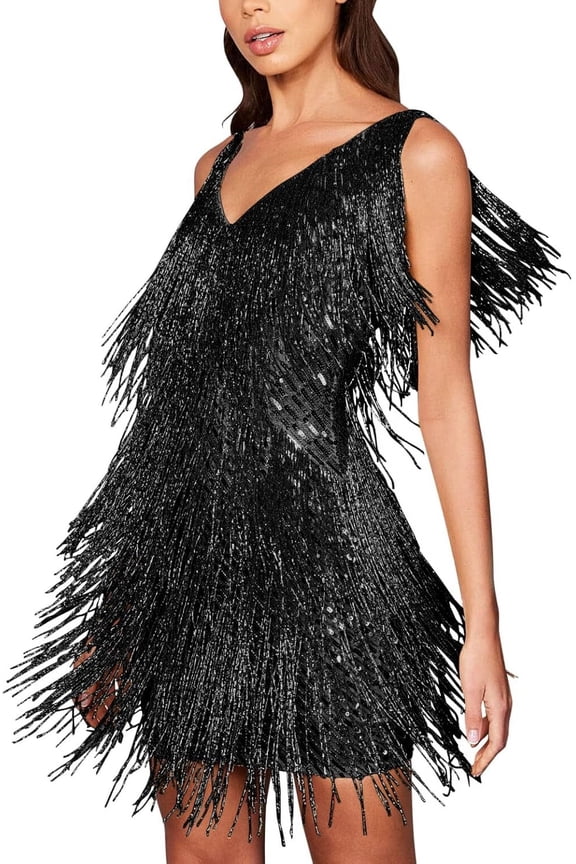 Cocktail Dresses Flapper Dresses 1920s Gatsby with All-Over Sequin Fringe Mini Dresses Prom Party Dress