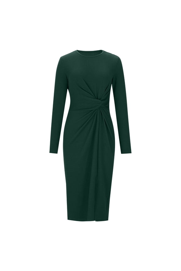 Cocktail Dresses For Women Sevevn Women's Long Sleeve Ruched Waist Body-Con Pencil Skirt Slit Midi Cocktail Party Dress