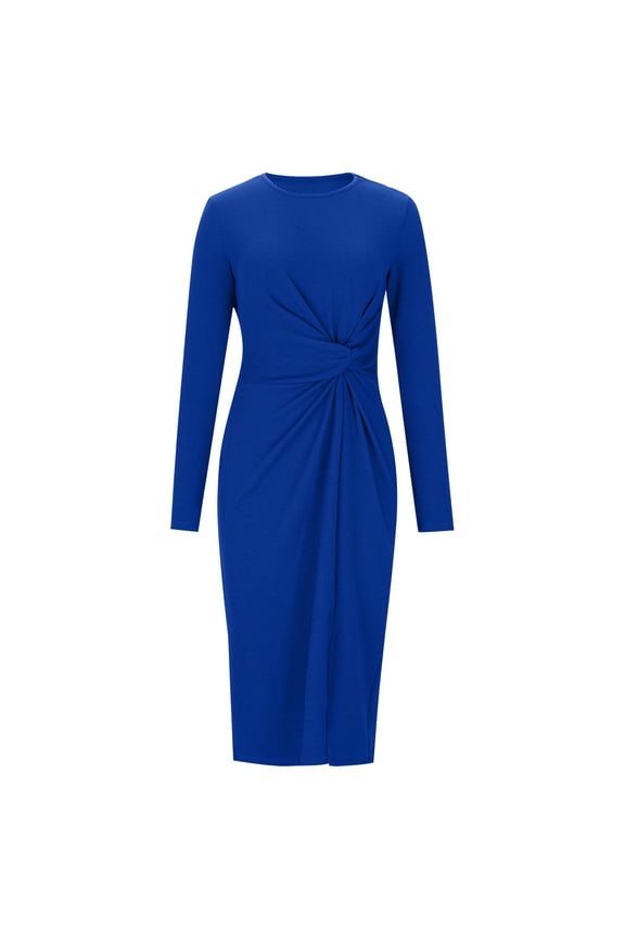 Cocktail Dresses For Women Sevevn Women's Long Sleeve Ruched Waist Body-Con Pencil Skirt Slit Midi Cocktail Party Dress