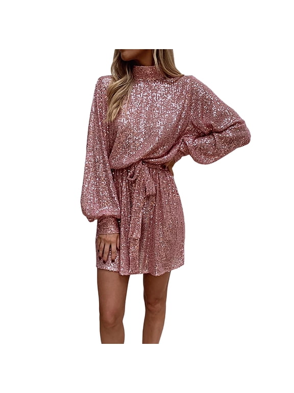 Cocktail Dresses For Women SevevnWomen's Sequin Saprkly Mini Dress Long Sleeve Backless Homecoming Party Prom Cocktail Glitter Dress