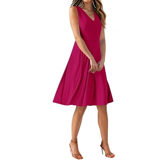 Cocktail Dresses For Women, Chiffon Floral Sleeveless V Neck Waist Dress 2025 Elegant Summer Boho Cocktail Dress Wedding Guest Easter Mother'S Day Formal Wrap Dress Shirts (XL, Red) ZMTing