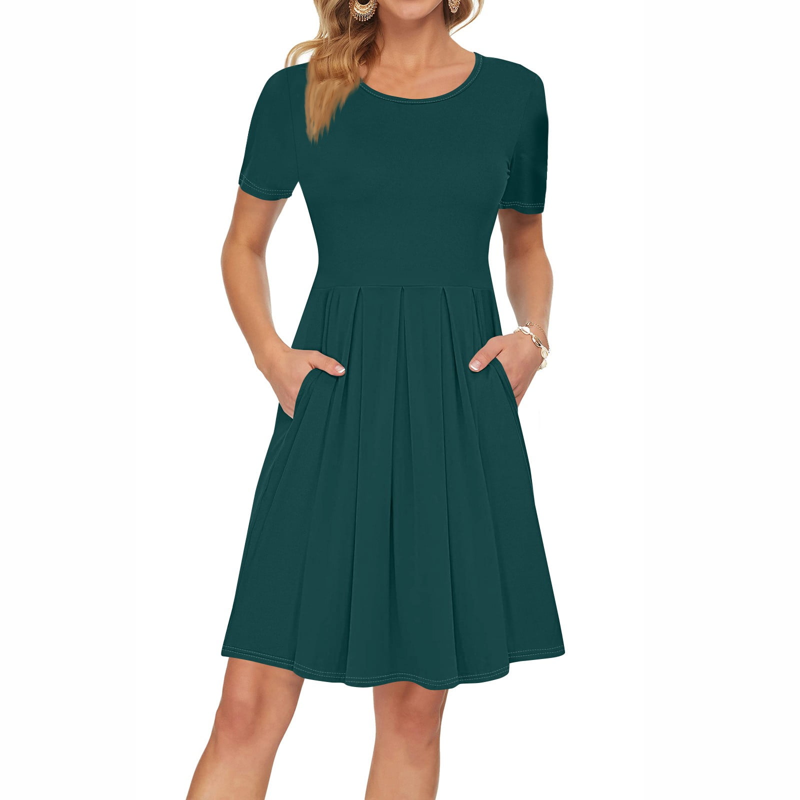 ZENNILO Women's Loose Fit Swing T-Shirt Dress With Pockets - Army Green, 5X, Casual Pull-On Dress - View #8