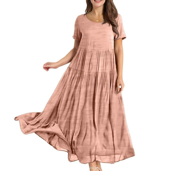 Cocktail Dresses For Women Plus Size, 2025 Summer Elegant Casual Beach Maxi Dress Short Sleeve Wedding Guest Easter Church Boho Vacation Cocktail Party Mother'S Outfit Dresses (M, Pink) ZMTing