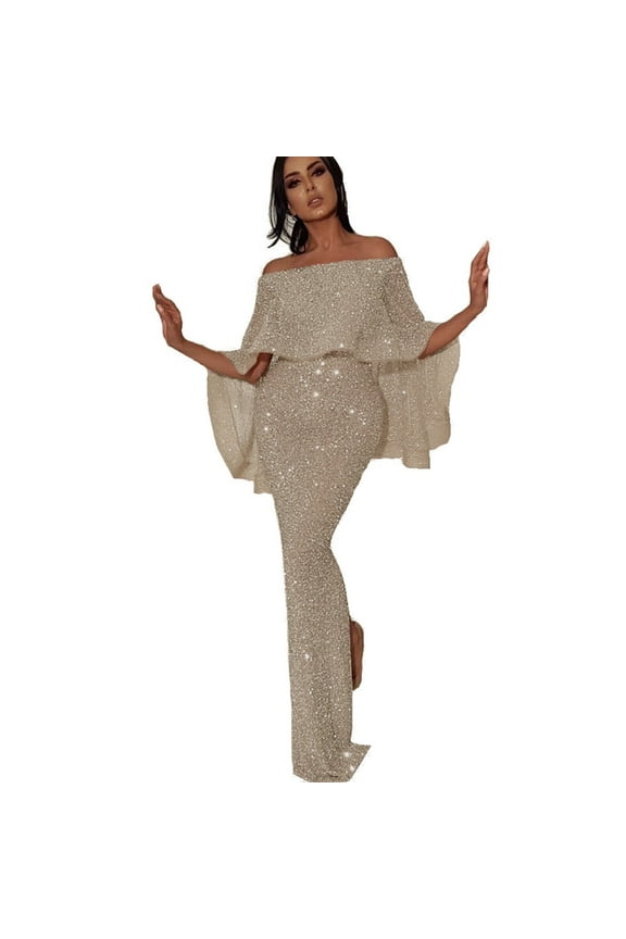 Cocktail Dresses for Women ,Ladies Sequin Glitter Dress Wedding Guest Mermaid Bridesmaid Dress Evening Gowns Cold Shoulder Bodycon Maxi Long Sheath Dress Party Prom Dress