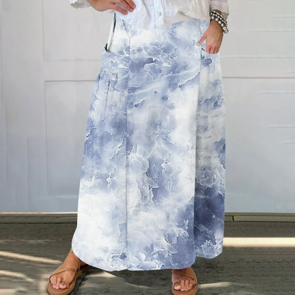 Cocktail Dresses for Women Viikei Wrap Style Skirt for Women in Solid Color,Women's Printed Elastic Waistband Pleated Pocket Skirt With Mid Calf Skirt Navy M