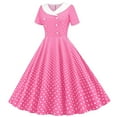 thumbnail image 1 of Cocktail Dresses for Girls Size 5-14 Elegant A-Line Teens Kids Trendy Short Sleeve Button Collared Polka Dot Printed 70S Prom Dress, 1 of 3