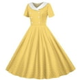 thumbnail image 1 of Cocktail Dresses for Girls Size 5-14 Elegant A-Line Teens Kids Trendy Short Sleeve Button Collared Polka Dot Printed 70S Prom Dress, 1 of 6