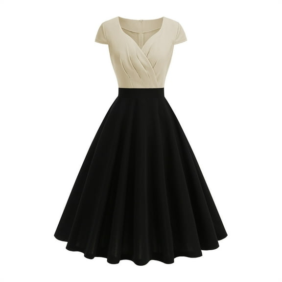 Cocktail Dresses for Women 2025 Summer Wedding Guest Fit and Flare Dress for Women Beige L