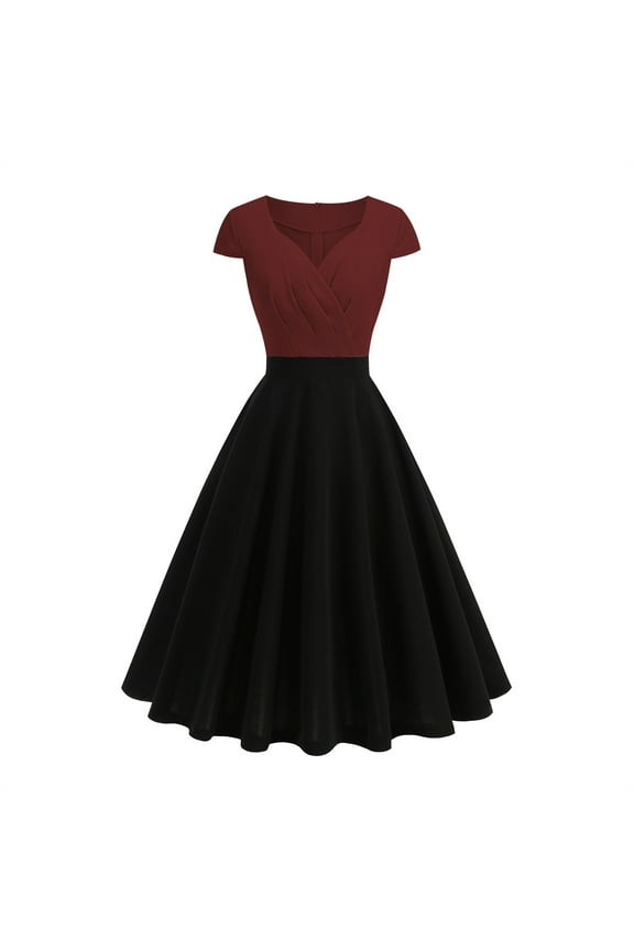 Cocktail Dresses for Women 2025 Summer Wedding Guest Fit and Flare Dress for Women Wine L