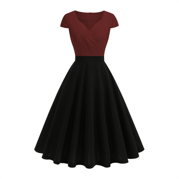 Cocktail Dresses for Women 2025 Summer Wedding Guest Fit and Flare Dress for Women Wine XL