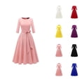thumbnail image 1 of Cocktail Dresses for Women 3/4 Sleeve Crewneck Belted A Line Flowy Long Dresses Wedding Guest Dress Formal Church Tea Dress, 1 of 2