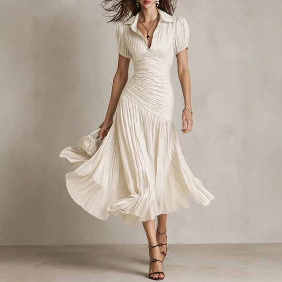 Cocktail Dresses for Women Elegant A-Line Formal Dress Fashion V Neck Short Sleeves Dress Wedding Guest Dresses M