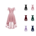 thumbnail image 1 of Cocktail Dresses for Women Floral Lace Short Sleeve Off Shoulder High Low A Line Ruffle Flowy Midi Dress Wedding Guest Dress, 1 of 3