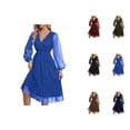 thumbnail image 1 of Dresses for Women Sparkly Sequin Mesh Long Puff Sleeve V Neck Empire Waist Ruffle Flowy Midi Dress Homecoming Dress, 1 of 6