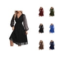 thumbnail image 1 of Dresses for Women Sparkly Sequin Mesh Long Puff Sleeve V Neck Empire Waist Ruffle Flowy Midi Dress Homecoming Dress, 1 of 6