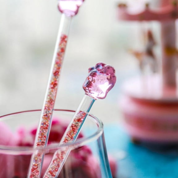 Cocktail Drink Mixer, Glass Stirring Rod, Beverage Stirrers with Cat Paw Shape, Reusable Mixing Stirring Sticks, Round Stir Stick for Coffee Tea (5 / 7Inch)