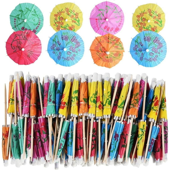 Cocktail Drink Umbrella Picks, 144 pcs Cocktail Umbrellas for Drinks, Mini Paper Drink Umbrellas Toothpicks for Luau Parasols Hawaiian Tiki Party Decorations