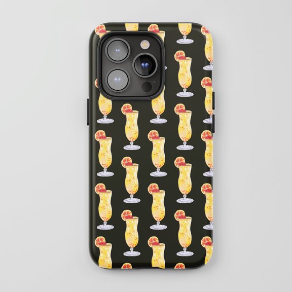 Cocktail Drinks Pattern For All iPhone Series Protective Phone Case Watercolor Tropical Theme Black Yellow