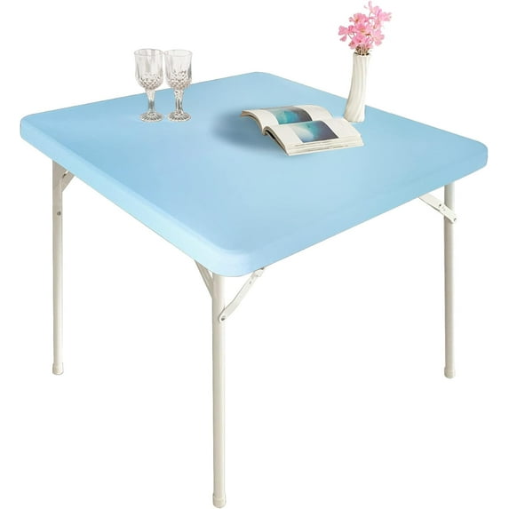 Cocktail Fitted Spandex Stretch Square Table Covers Caps Elastic Square Tablecloth Blue Mist Table Topper 34x34 Inch