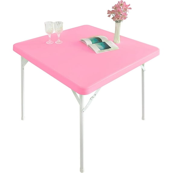 Cocktail Fitted Spandex Stretch Square Table Covers Caps Elastic Square Tablecloth Pink Table Topper 34x34 Inch