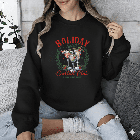 Cocktail Funny Christmas Party Holiday Spirit Club Pajama Style Sweatshirt, up to size 5XL