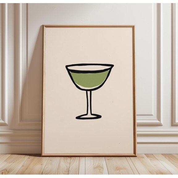Cocktail Glass Poster Minimal Bar Wall Art Modern Drink Illustration Black Line Kitchen Pr