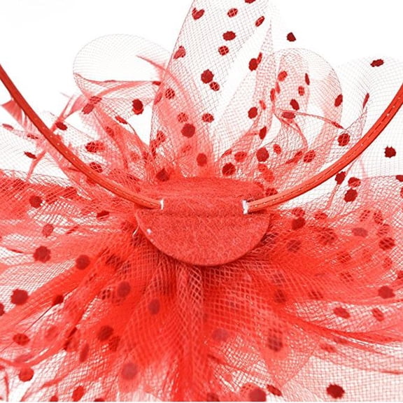 Cocktail Hairband for Women Red Flower Mesh Ribbons Feathers Headband Tea Party Hat Headwear