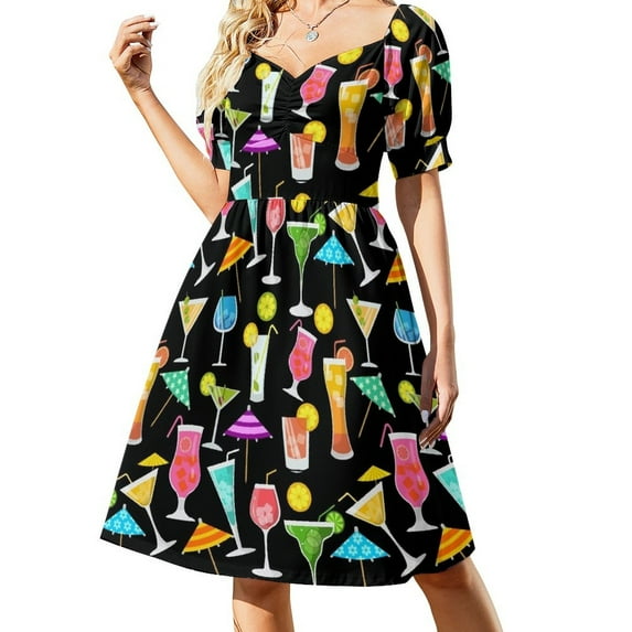 Cocktail Happy Hour Party Time Pattern Sleeveless Wom's summer dress Long dress woman
