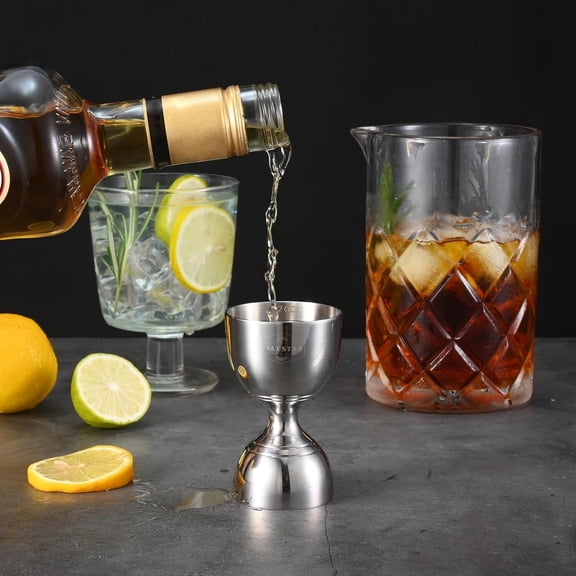 Cocktail Jigger Bartender Kit Bundle: 1oz 2oz Double Jigger with 14-Piece Mixology Bar Tools Set, Stainless Steel Shaker & Strainer for Home Bartending