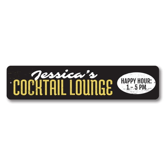 Cocktail Lounge Sign, Happy Hour Sign, Custom Bar Name Sign, Bar Decor, Cocktail Beer Aluminum Sign - 4x18 inches