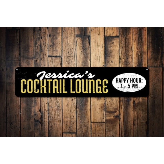 Cocktail Lounge Sign Happy Hour Sign Custom Bar Name Sign Metal Bar Decor Cocktail Beer Sign - Lounge Sign - Size: 16 x 4 Inches