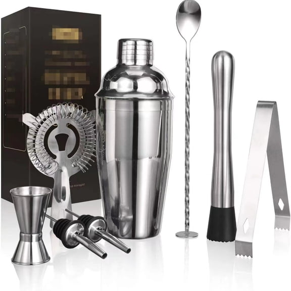 Cocktail Making Set, 9Pcs Stainless Steel Bartender Kit | Professional Cocktail Shaker Set with 750ML Boston Shaker, Strainer, Spoon, Jigger, Muddler for Home, Bar, Party