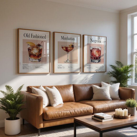 Cocktail Minimal Recipe Bar Cart Wall Decor Happy Hour Lounge Set 3 Unframed Paper Print