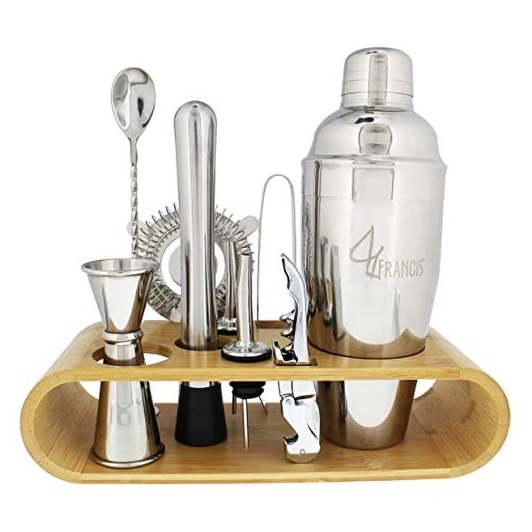Cocktail Mixer Shaker Set Bartender Kit Set with 10 Bartending/Mixologist Tools for Home Bar, Party Bar, Bar Cart Decor, Silver