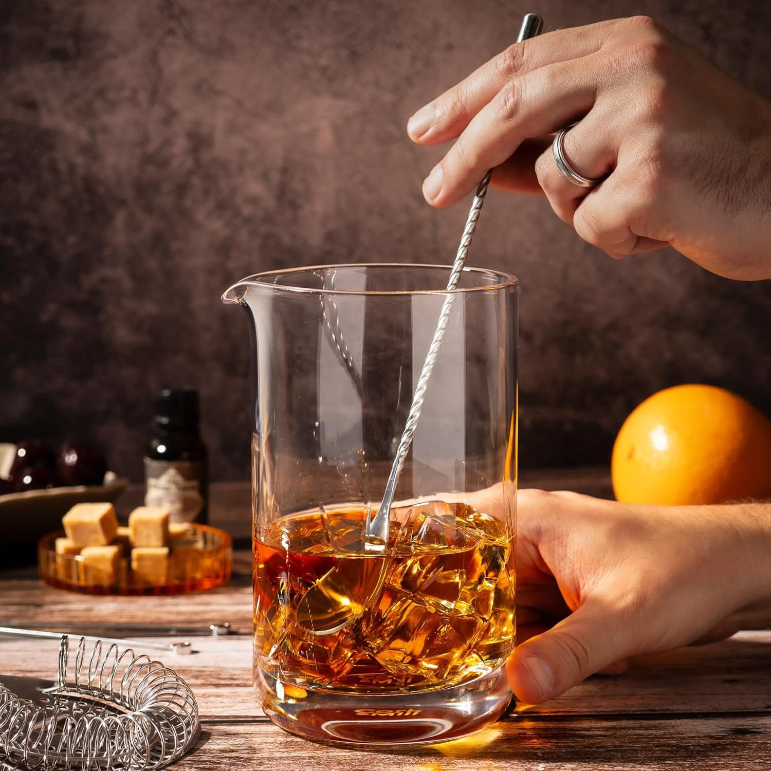 Cocktail Mixing Glass, Old Fashioned Kit, Large 24 oz Crystal Cocktail Mixer for Bartenders, 9 ...