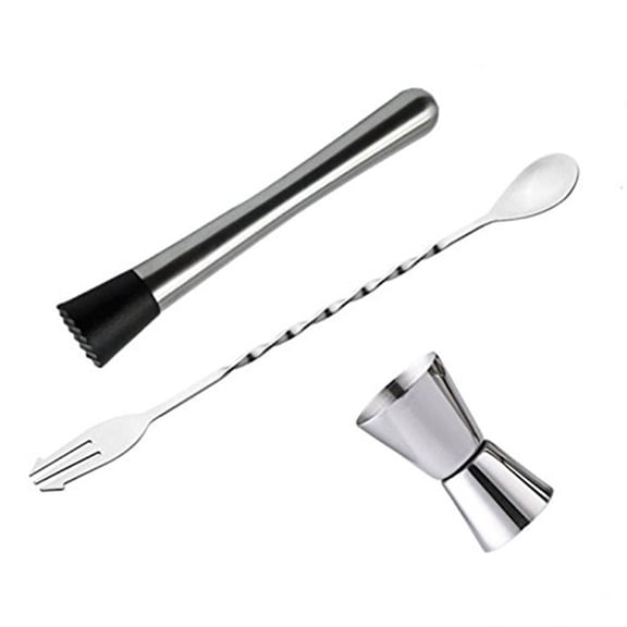 Cocktail Mixing Spoon Muddler and 15ml 30ml Jigger Stainless Steel Bar Tool Set for Home Bar Tool Essentials