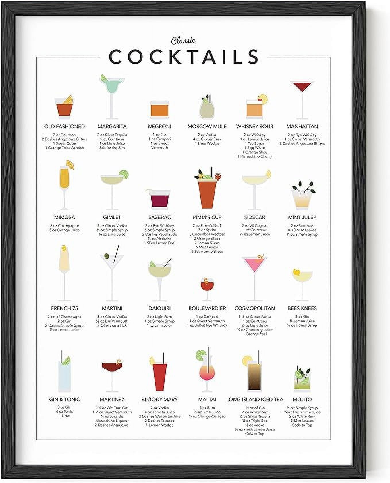 Classic Cocktails Print with Black Oak Frame, 16" x 20"