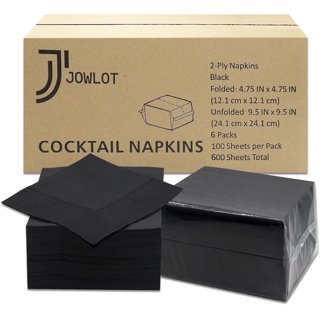 Black Paper Cocktail Napkins Bulk (250-Count) - 2-Ply 5 Bar Napkins For Weddings, Parties, Dinner & Crafts