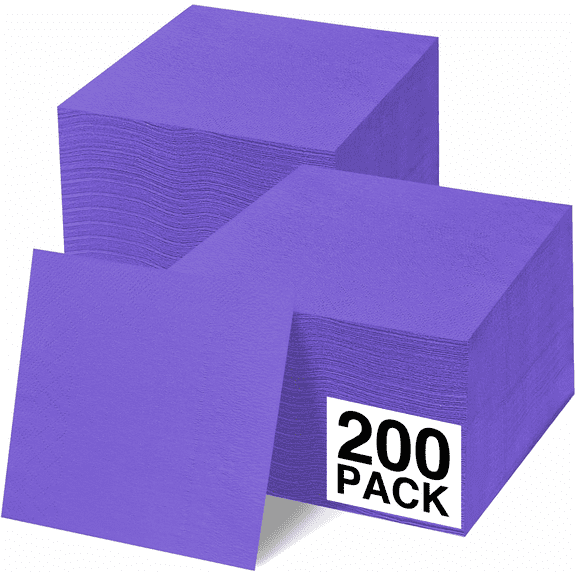 Cocktail Napkins Disposable, Purple Beverage Napkins Soft and Absorbent Paper Napkins for Dinner, Party, Wedding, Or Every Day Use, 5” x 5” 2 Ply Party Napkins, Pack of 200 - By Amcrate