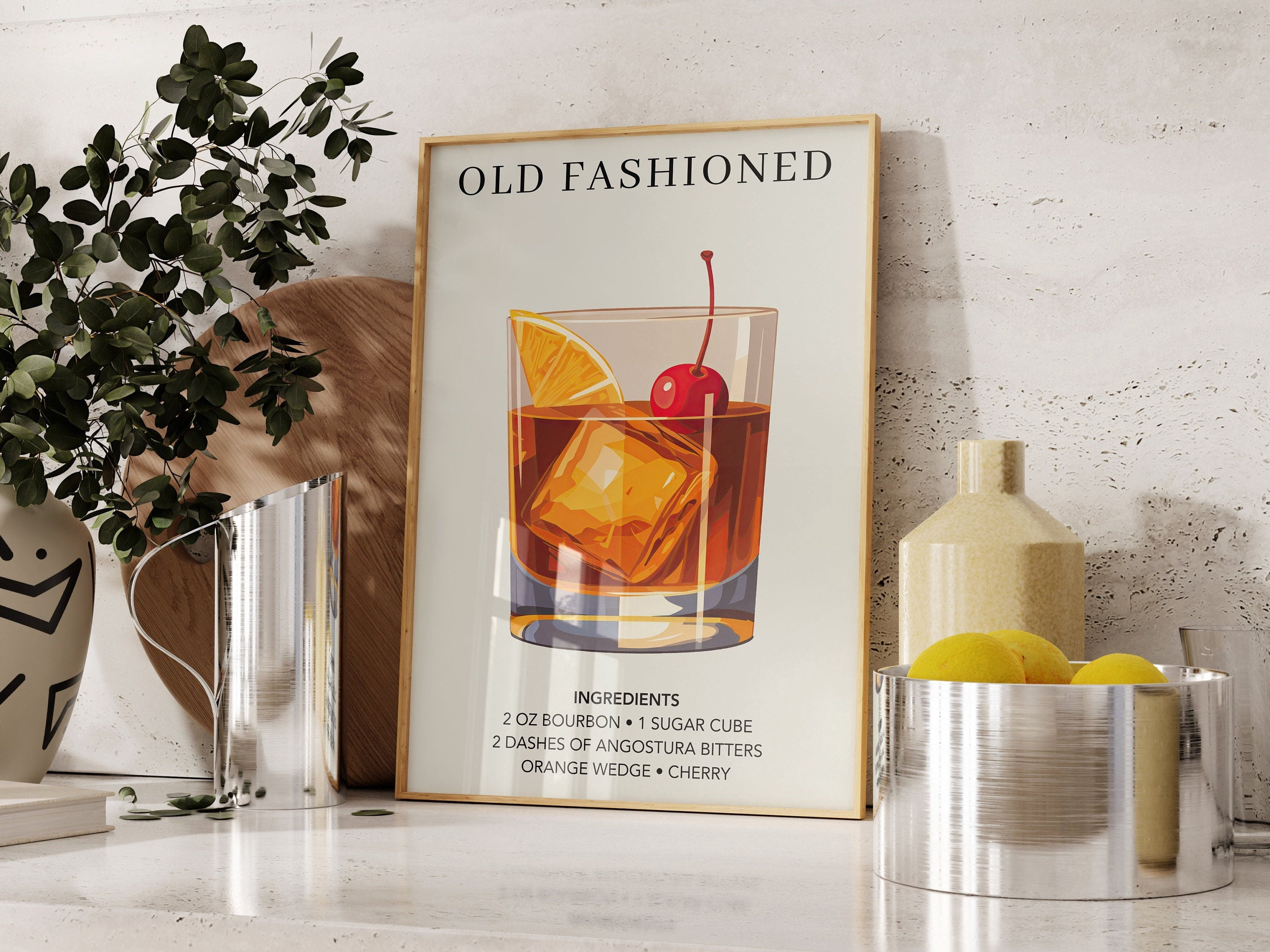 Sign In Poster Cocktail Old Fashioned Bar Cart Signature Sign Minimalist Elegant ...
