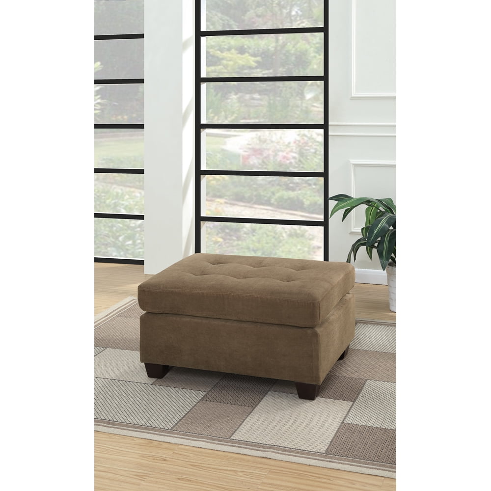 Truffle Light Brown Waffle Suede Tufted Cocktail Ottoman