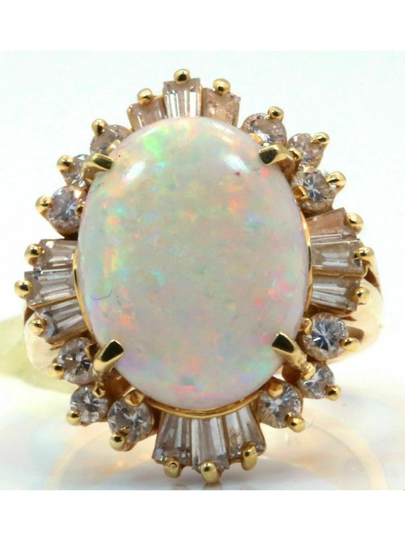 Cocktail Oval Cut Fire Opal & Halo Diamond Engagement Women's Ring 14K Yellow Gold Plated Silver