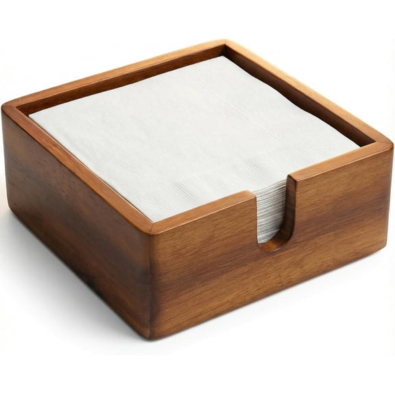 Cocktail Paper Napkin Holder Square, Wood Flat Napkin Tray, Cocktail Napkin Caddy For Kitchen Décor, Restaurant Countertop Bar Accessories