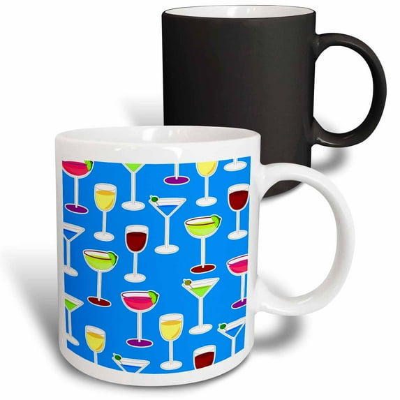 3drose, Cocktail Party Alcoholic Beverages Print - Blue, 11oz Magic Transforming Mug
