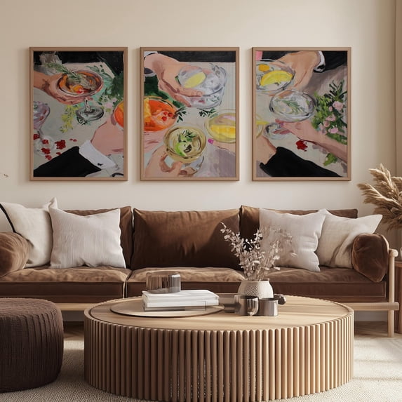 Cocktail Party Print, Wall Art, Bar Cart Decor, Set 3 Unframed Paper Print 20x30
