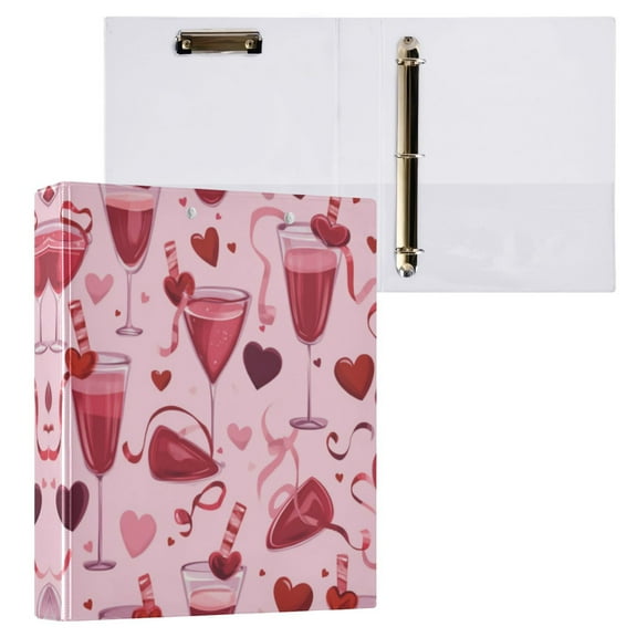 Cocktail Pattern 3 Ring Hardcover Binders 1.5in Round Rings for Letter-Size Folder Paper Organizer Pockets for Office Student Recipe