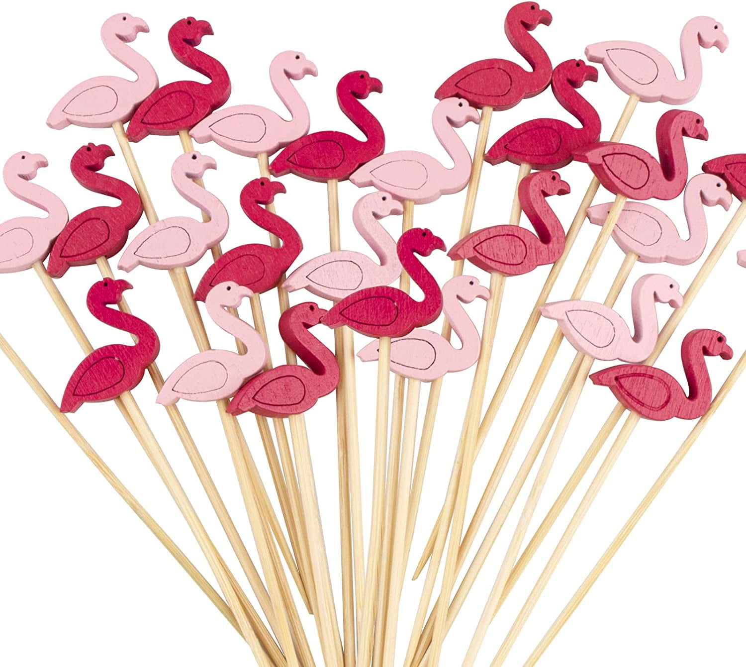 Cocktail Picks - 100 Counts Flamingo Decorative Toothpicks for Appetizers, 4.7 inch Long Bamboo Skewers Wooden Sticks for Food and Drinks, Fancy Party Decorations